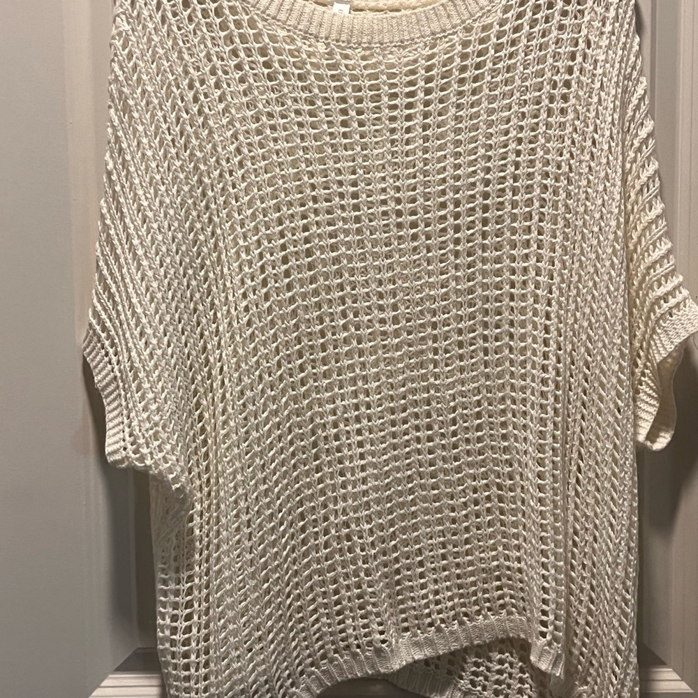 Dokotoo Cream Open Knit Crochet Sweater Boho Beach Cover - Picture 2 of 4